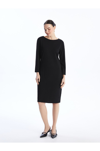 LC Waikiki New Black Crew Neck Shiny Stone Printed Women's Dress