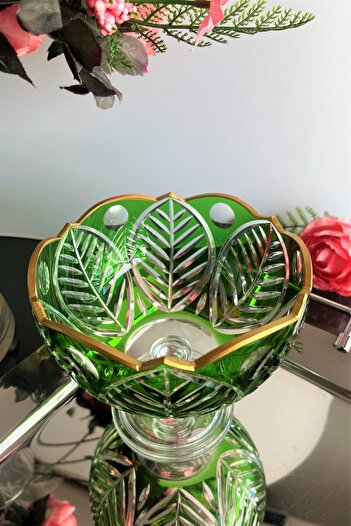 DECOSTYLE Leafy Dekor El Dekoru Ağız Kısmı Papatya Kesim Gold İşlemeli Ayaklı Renkli Şekerlik