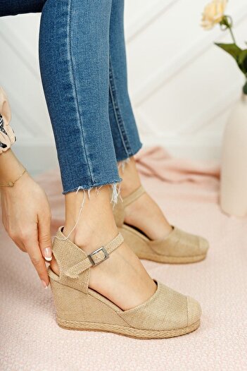 Star Tombis Linen Straw Espadrille - Straw Toe, Open Back Wedge Heel, Handmade
