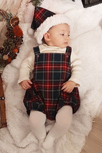 Shecco Babba Baby Christmas Shorts Jumpsuit Hat Set Plaid 0-3 Years Variant