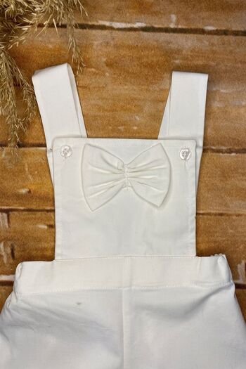 Shecco Babba White Bow Tie Shorts Jumpsuit, Baby Boy Birthday Jumpsuit, Baby Jumpsuit Models