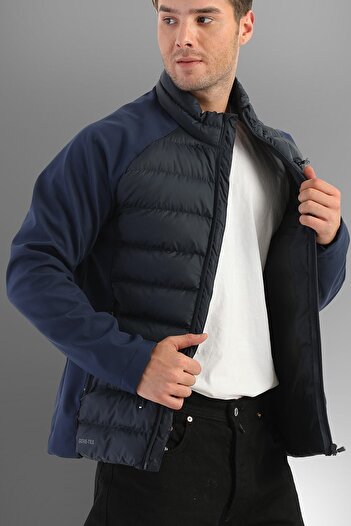 D1fference Men's Navy Blue Lined Softshell Hooded Waterproof and Wind Resistant Coat