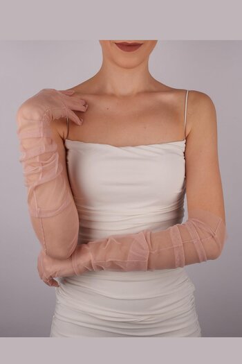 Hayalperest boncuk Long Powder Bridal Gloves - Tulle Wedding/Wedding Gloves