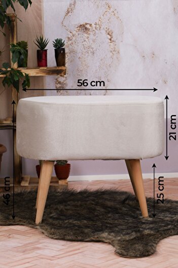 PufyHome DEFNE KREM GÜRGEN AYAKLI ÇOK AMAÇLI OVAL GENİŞ RAHAT PUF KOLTUK