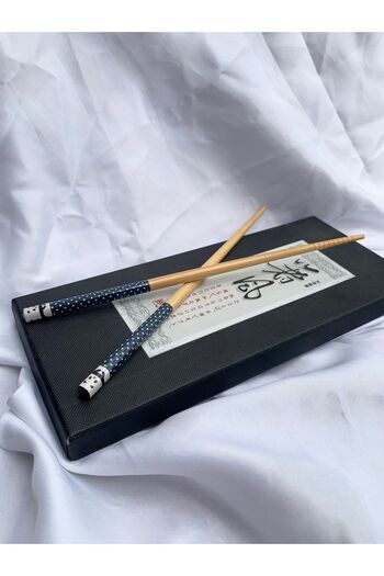 Tam Seramik Japanese Bamboo Chopstick - 1 Pair Set with Navy Panda