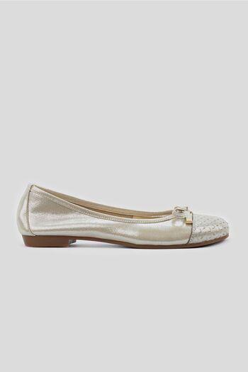 TUNAELLİ Women's Beige Glitter Genuine Leather Size 35-41 Ballerinas