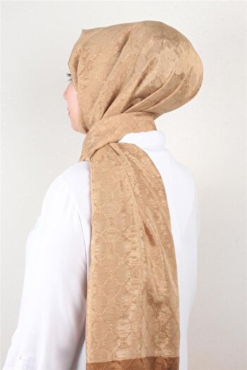 PİRAMİT İpeksi Monogram Şal 2753-14 Karamel
