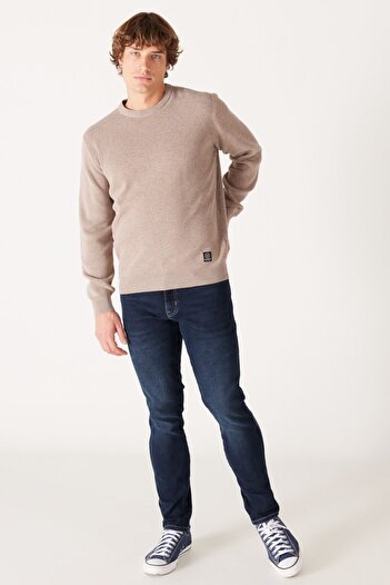WRANGLER Regular Fit Normal Kesim Bisiklet Yaka Bej Triko Kazak