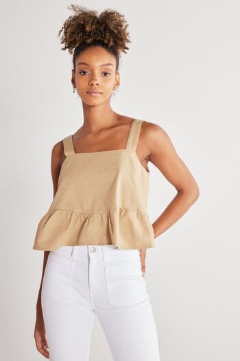 WRANGLER Regular Fit Regular Cut 100% Cotton Square Collar Beige Strap Blouse