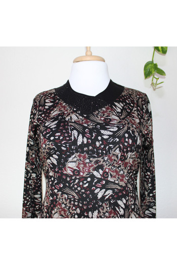 HESNA Plus Size Serap - Claret Red Leaf Μαύρο Γυναικείο Φόρεμα