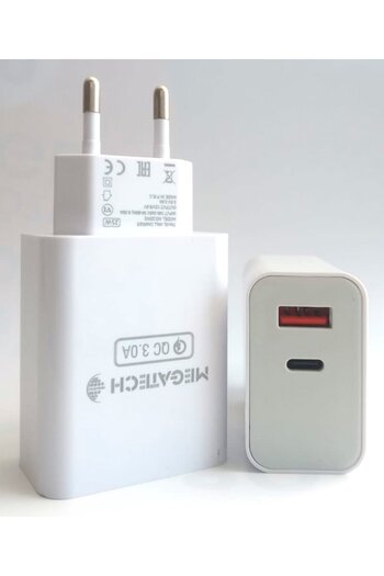MEGATECH 25w Pd Yüksek Hızlı Şarj Adaptörü Usb-a Usb-c Qualcomm