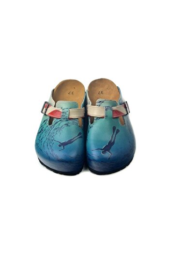 Double Tank Vegan Leather Sandals Slippers with Fish Flock Design