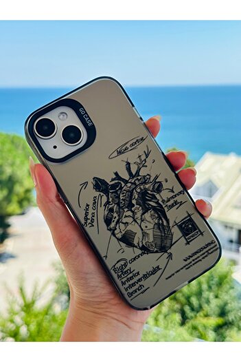 Go Aksesuar iPhone 13 - 14 and 15 Compatible Does Not Leave Fingerprints Print Pattern Metallic Electro Silicone Case