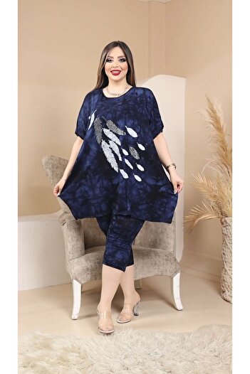 HÜLYA BUTİK Large Size Feather Patterned Batik Set - Bottom-Upper Set