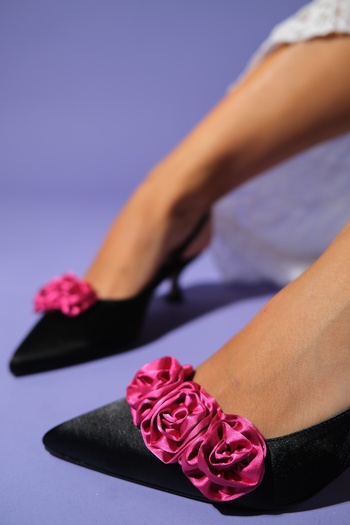LuviShoes ALEXA Black Fuchsia Floral Patterned Women's Stiletto