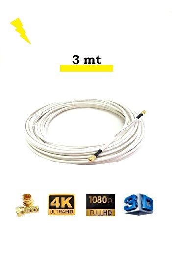 ANKTEK 3 Metre Gold Uçlu Rg6/U4 Hazır Uydu Anten Kablosu 3D 4K Full HD 1080 Uyumlu "Hazır Tak Kullan"
