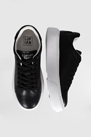 Lufian Women's Sneakers - Genuine Leather, Thick Sole and Laces, Black Shoes