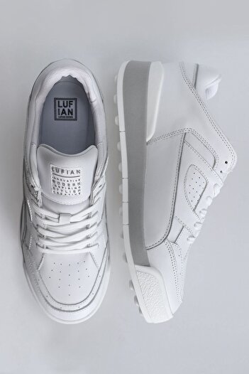 Lufian Men's White Sneakers - Genuine Leather, Casual, Lace-up