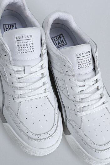 Lufian Men's White Sneakers - Genuine Leather, Casual, Lace-up