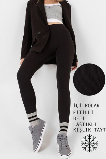 Domoda Black Fleece Inside, Elastic, Raised, Ribbed, Combining Interlock Winter Knitted Tights