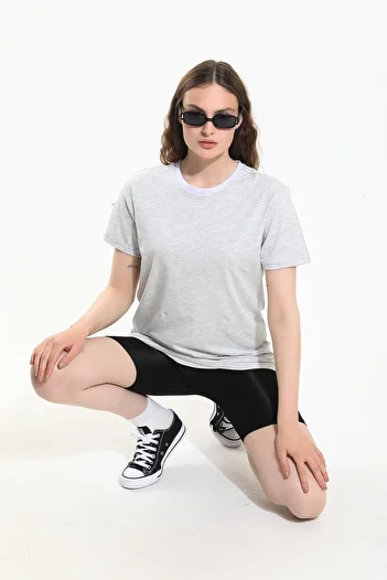 Domoda Snow - Melange, Oversize Fit Cotton Short Sleeve Basic Unisex Women's Men's T-Shirt