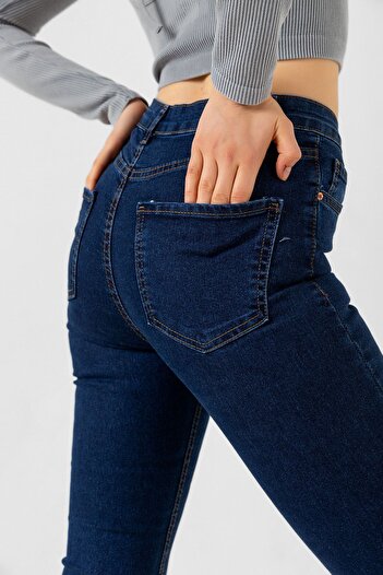 Maule Mavi Flare Esnek Kumaş Ispanyol Paça Rinse Denim Kot Fermuarlı Kadın Jean Pantolon @palermo
