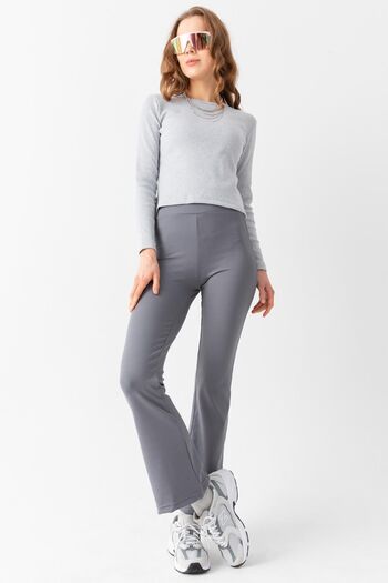 Domoda Gray High Waist, Ribbed, Recovery Camisole Spanish Fit And Flare Knitted Leggings