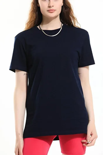 Domoda Navy Blue, Oversize Fit Cotton Short Sleeve Basic Unisex Women's Men's T-Shirt