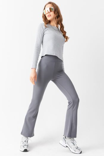 Domoda Gray High Waist, Ribbed, Recovery Camisole Spanish Fit And Flare Knitted Leggings