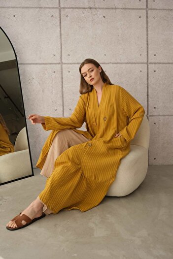 SARE ERKMEN Tesettür Cap&Ferace - Mustard Yellow 100% Cotton Muslin Fabric