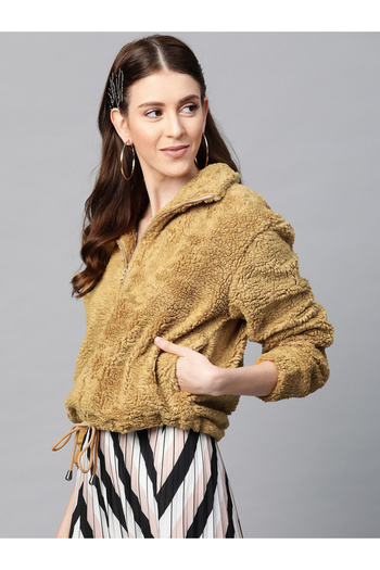 Sassafras By Styli Faux Fur Jacket with Drawstring Hem