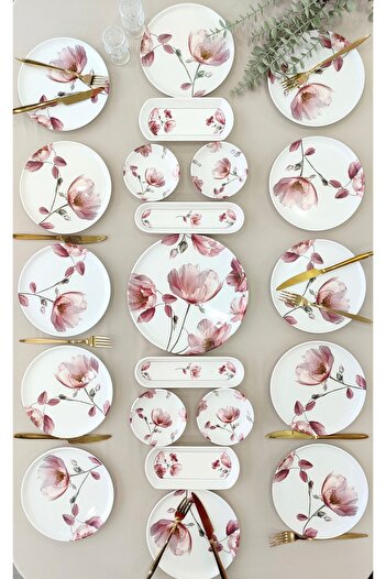 Yiğit Seramik Züccaciye Charming Rose Breakfast Set for 12 People - 21 Pieces