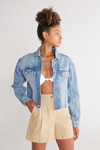 WRANGLER Regular Fit Normal Kesim Mavi Esnek Crop Jean Kot Ceket