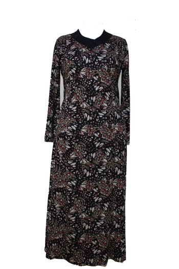 HESNA Plus Size Serap - Claret Red Leaf Μαύρο Γυναικείο Φόρεμα
