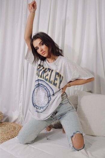 blackjack giyim Unisex Gray Oversize Berkeley Printed T-shirt