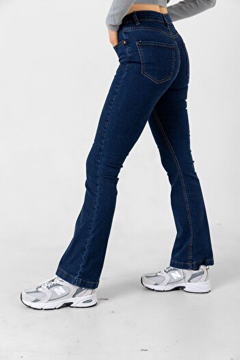 Maule Mavi Flare Esnek Kumaş Ispanyol Paça Rinse Denim Kot Fermuarlı Kadın Jean Pantolon @palermo