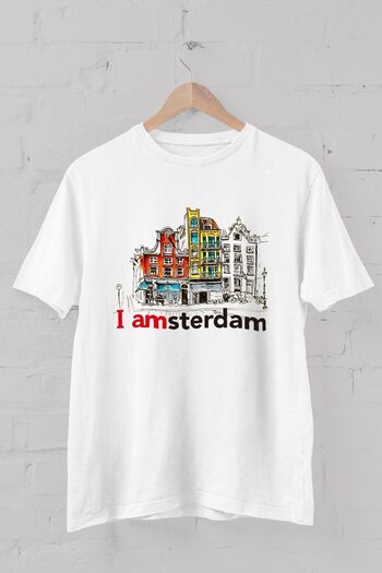Blah Λευκό, ανδρικό μπλουζάκι με στάμπα Amsterdam Silhouette Crew Neck