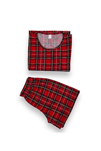 Burki Women's Short Sleeve Red Plaid Shorts Set