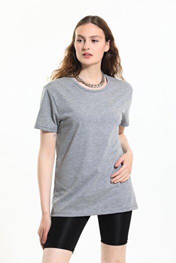 Domoda Gri, Oversize Fit Pamuklu Kısa Kollu Basic Uniseks Kadın Erkek Tişört
