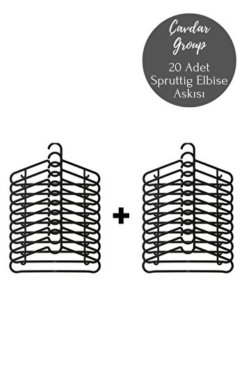 Çavdar Group Spruttig Black 20-Piece Clothes Hanger Plastic Hanger Clothing Pants Skirt Hanger 20 Pieces Clothes Hanger
