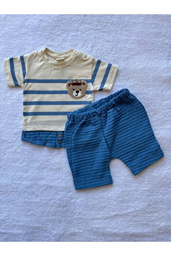 MBK GARDEN 2-Piece Summer Baby Set - Cute and Embossed Teddy Bear