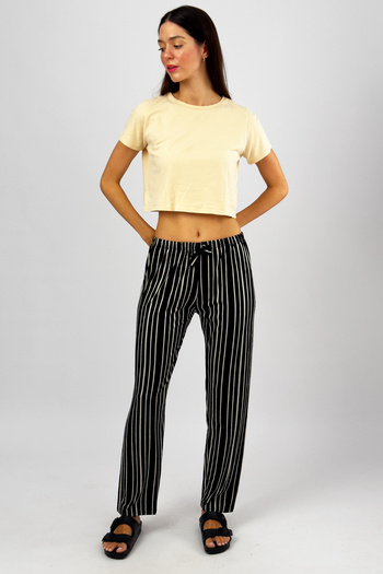 Betimoda Women's Viscose Four Seasons Soft Basic Trousers Striped Black