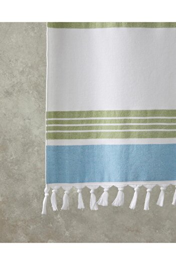 English Home Nova 90x150 cm Βαμβακερή πετσέτα θαλάσσης με κρόσσια - εκρού, πράσινο, κίτρινο