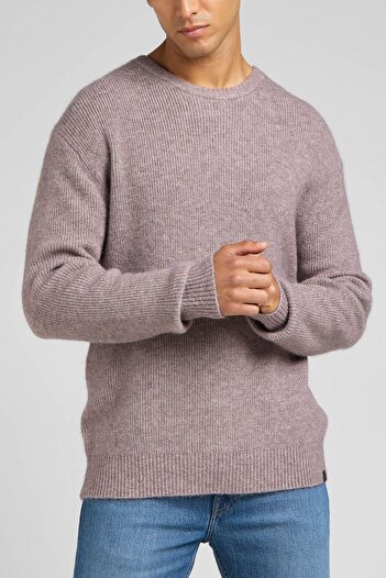 Lee Regular Fit Normal Kesim Bisiklet Yaka Mor Triko Kazak
