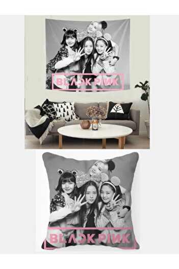 Kollektif Black Pink Halı ve Minder Peluş Yastık Jisoo Jennie Rosé Lisa Kuromi Kawaii Sanrio My Melody Hello