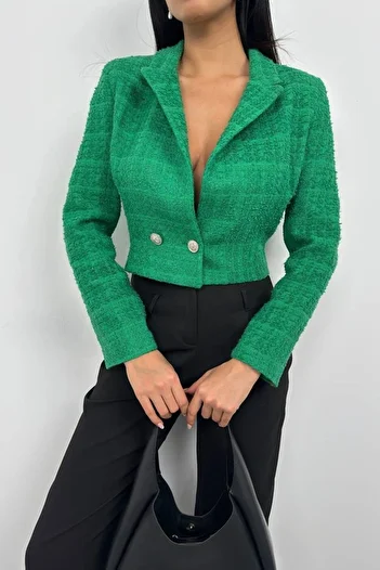 vuvutasarım New Season Women's Tweed Crop Blazer - 23S07002