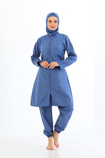 MEBA Large Size Parachute 4-Piece Zippered Fully Covered Hijab Swimsuit