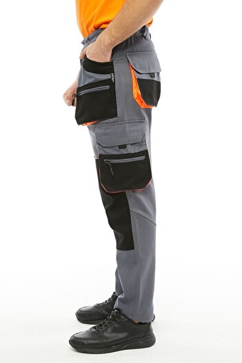 Uniprom Lisbon Model Gray Work Pants - Multi-Pocket Threshing Fabric