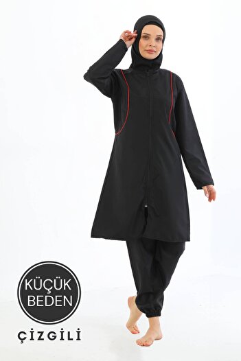 MEBA Parachute 4-Piece Zippered Black Full Covered Hijab Swimsuit