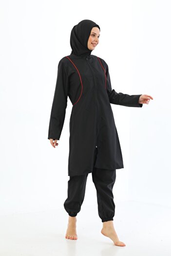MEBA Parachute 4-Piece Zippered Black Full Covered Hijab Swimsuit